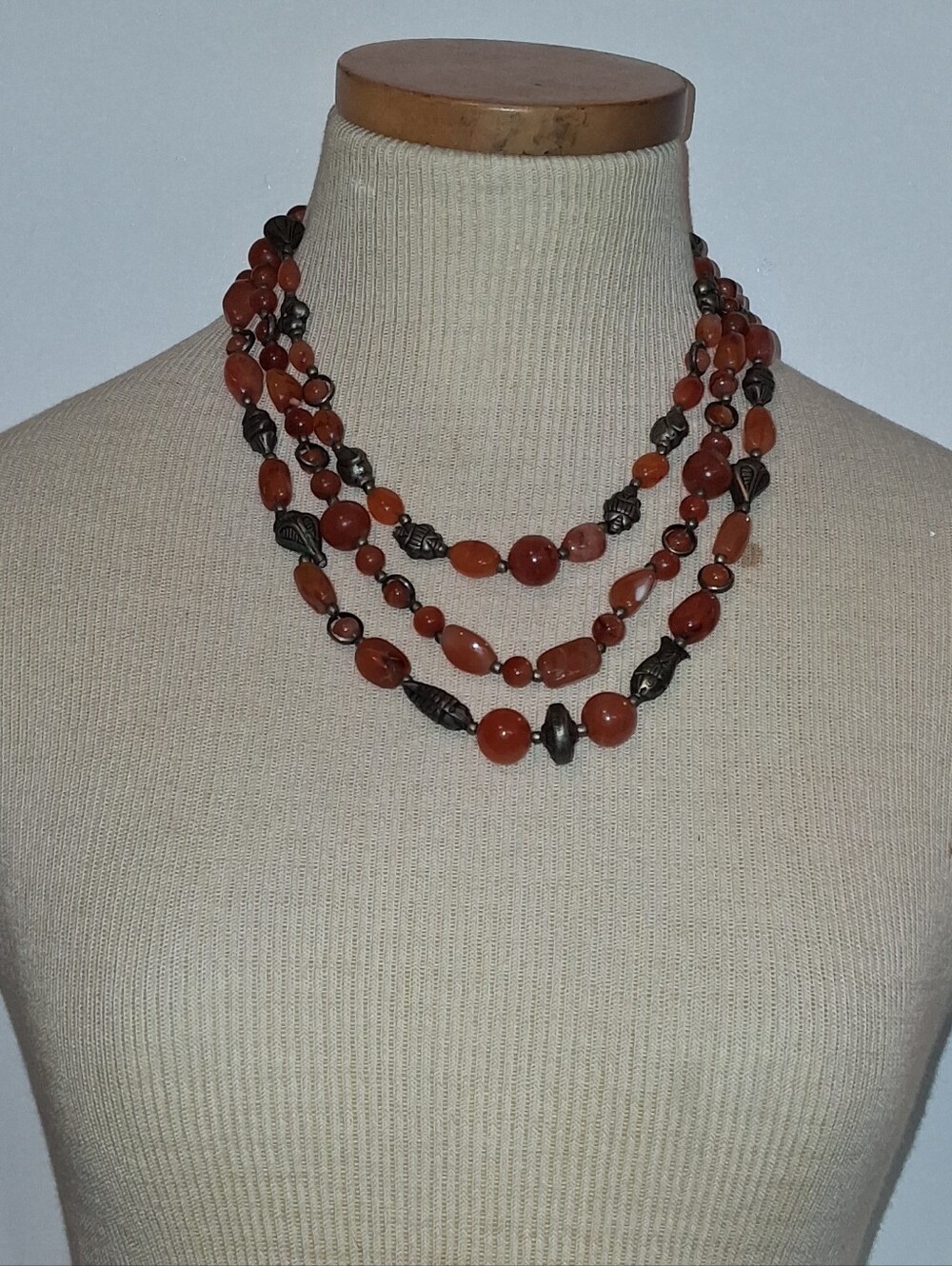 Vintage Multi-Strand Carnelian & Silver Necklace - Picture 3 of 8